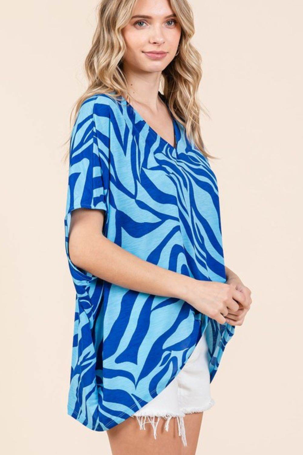 Mittoshop Zebra Print V-Neck Short Sleeve Oversized Top - Hovatok