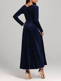 Square Neck Long Sleeve Velvet Dress - Hovatok