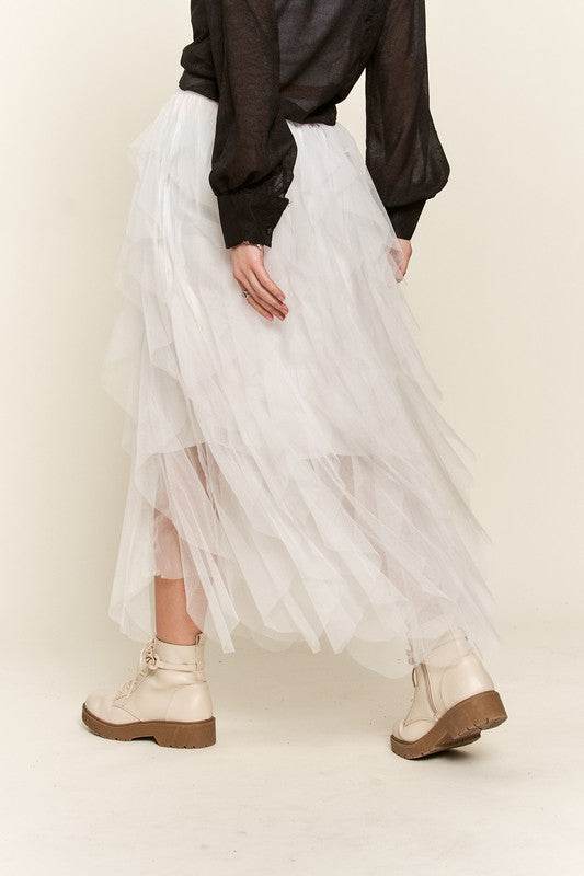 ADORA Ruffled Elastic Waist Midi Skirt - Hovatok
