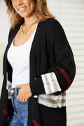 Perfee Striped Rib-Knit Drop Shoulder Open Front Cardigan - Hovatok