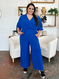 Double Take Full Size Surplice Wide Leg Jumpsuit with Pockets - Hovatok