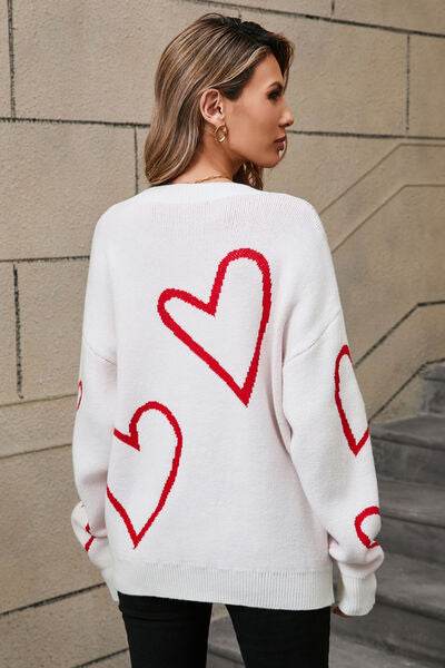 Angel Wings Heart Dropped Shoulder Long Sleeve Sweater - Hovatok