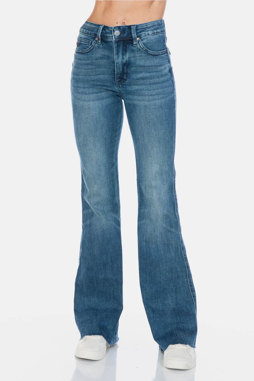 Judy Blue Full Size Tummy Control Cut Hem Flare Jeans - Hovatok
