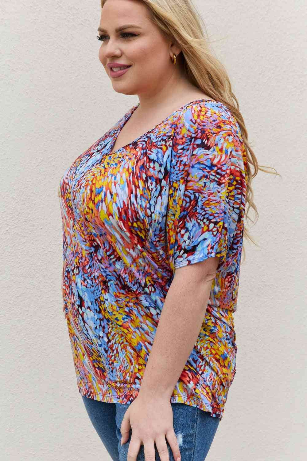 Be Stage Full Size Printed Dolman Flowy Top - Hovatok