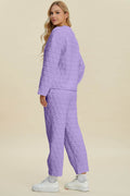 Double Take Full Size Texture Round Neck Long Sleeve Top and Pants Set - Hovatok