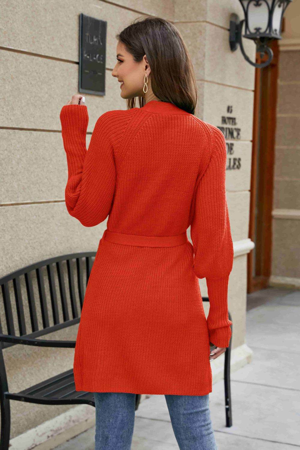 Open Front Lantern Sleeve Cardigan - Hovatok