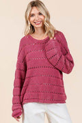 Mittoshop Openwork Round Neck Drop Shoulder Sweater - Hovatok