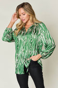 Double Take Full Size Printed Button Up Long Sleeve Shirt - Hovatok