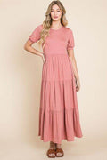 BOMBOM Short Sleeve Tiered Maxi Dress - Hovatok