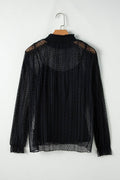 cami and Lace Sheer Mock Neck Long Sleeve Blouse - Hovatok