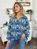 Double Take Full Size Printed Balloon Sleeve Blouse - Hovatok