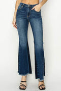 RISEN Full Size High Rise Side Shadow Seam Detail Slit Flare Jeans - Hovatok