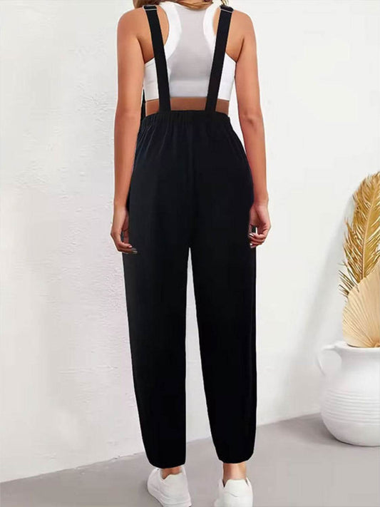Embroidered Sunflower Wide Strap Overalls with Pockets - Hovatok