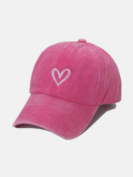 Embroidered Heart Washed Cotton Baseball Cap - Hovatok