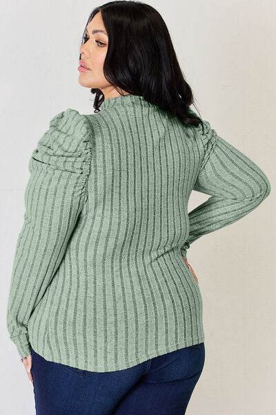 Basic Bae Full Size Ribbed Mock Neck Puff Sleeve T-Shirt - Hovatok