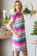 Heimish Full Size Striped Short Sleeve Mini Tee Dress Plus Size - Hovatok