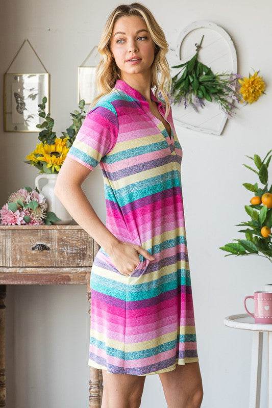 Heimish Full Size Striped Short Sleeve Mini Tee Dress Plus Size - Hovatok