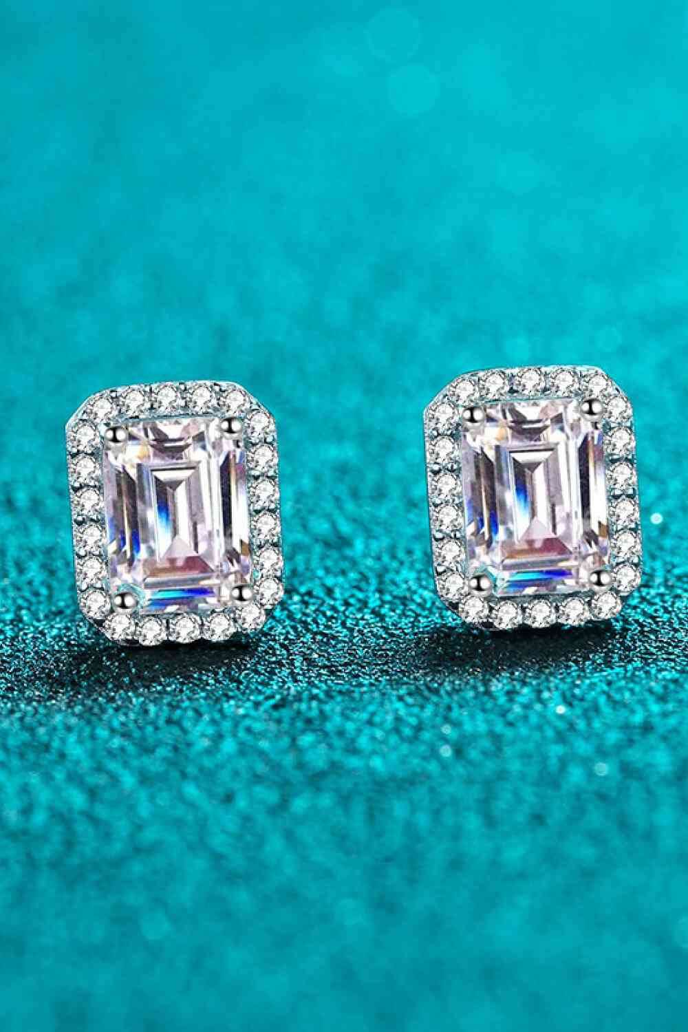 Adored 1 Carat Moissanite Rhodium-Plated Square Stud Earrings - Hovatok