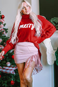 Double Take Full Size Merry Christmas Turtleneck Long Sleeve Sweater - Hovatok