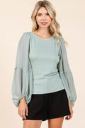 Mittoshop Mixed Media Textured Knit Chiffon Long Sleeve Top - Hovatok