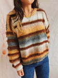 Striped Round Neck Long Sleeve Sweater - Hovatok