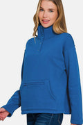 Zenana Turtleneck Half Snap Fleece Sweatshirt - Hovatok