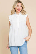 Culture Code Full Size Frill Edge Smocked Sleeveless Top - Hovatok