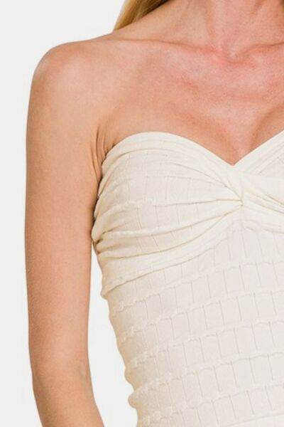 Zenana Ruched Twisted Sweetheart Neck Top - Hovatok