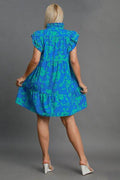 Umgee Full Size Two Tone Floral Print Ruffle Cap Sleeve Mini Dress Plus Size - Hovatok