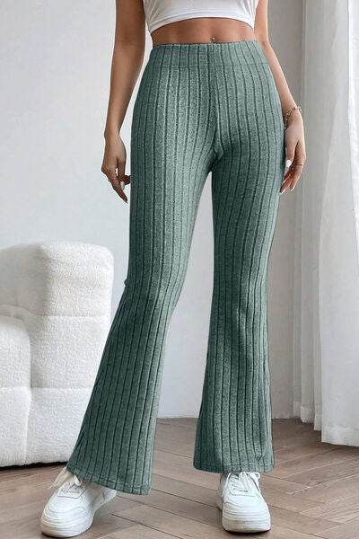 Basic Bae Full Size Ribbed High Waist Flare Pants - Hovatok
