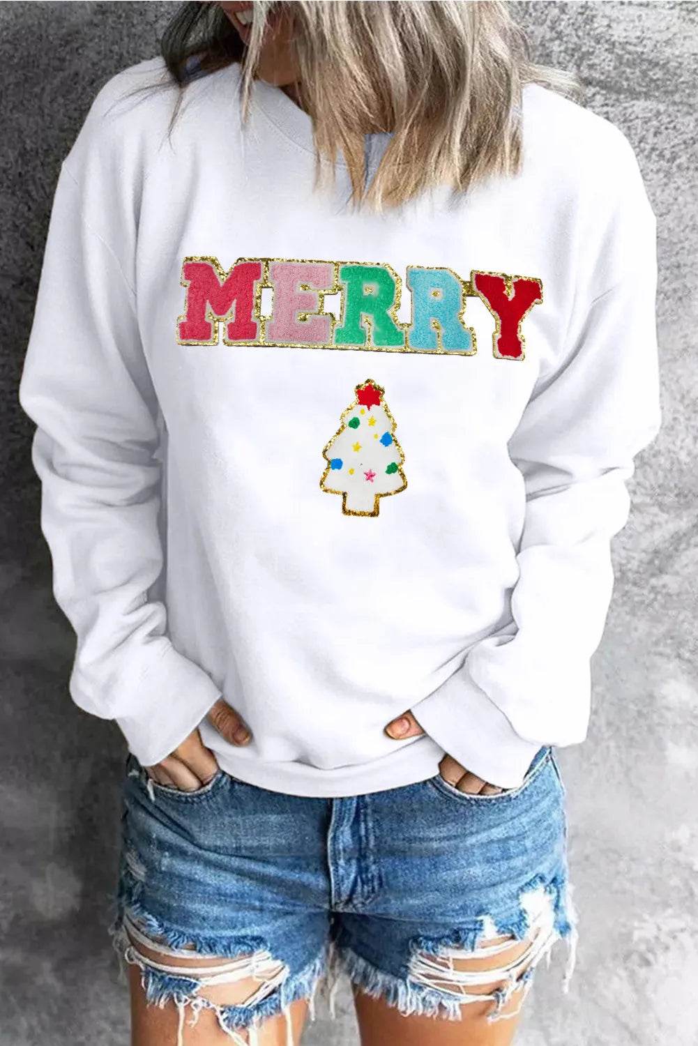 MERRY Round Neck Long Sleeve Sweatshirt - Hovatok