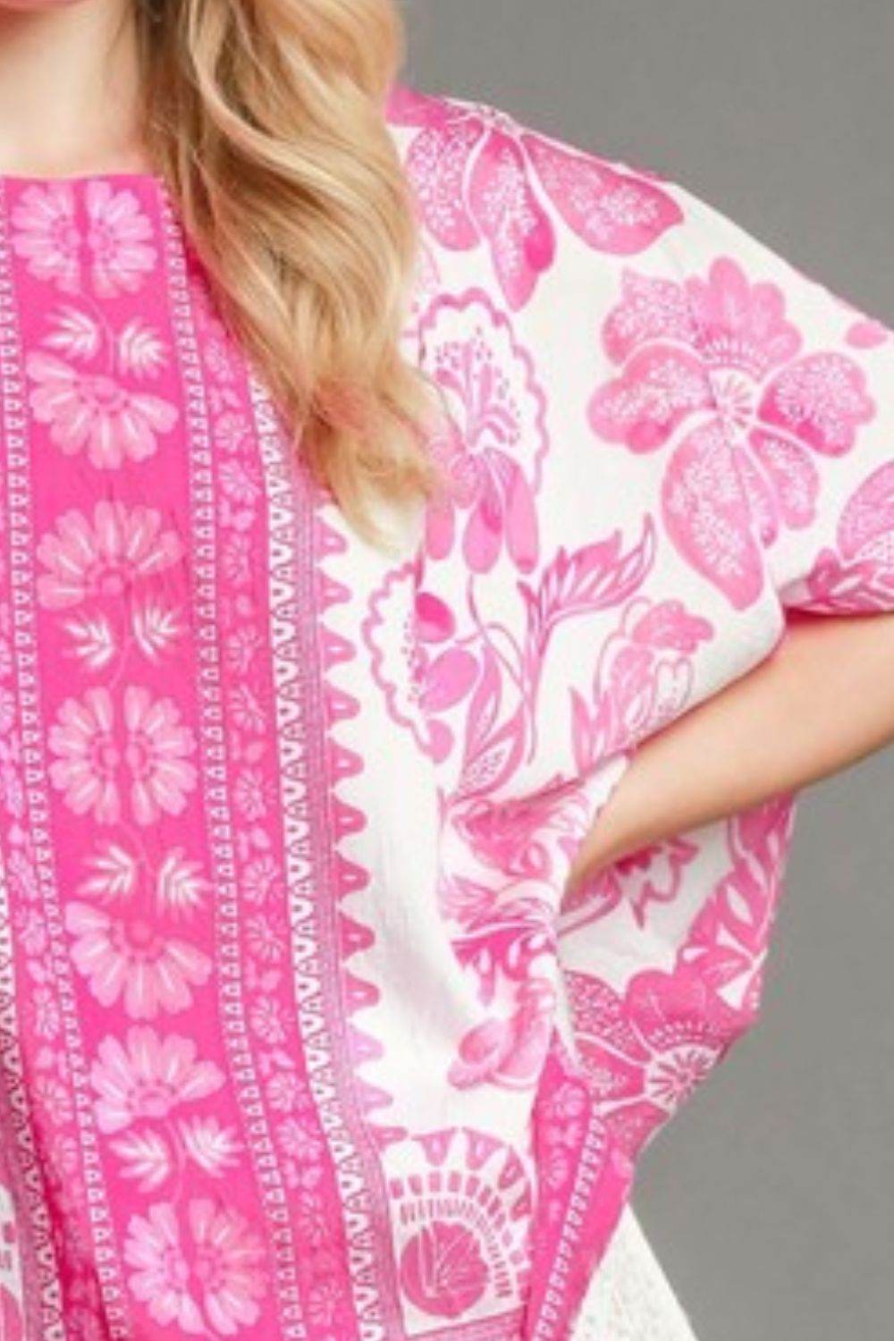 Umgee Full Size Floral Border Print Oversized Top Plus Size - Hovatok