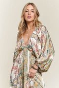 ADORA Printed V-Neck Batwing Sleeve Dress - Hovatok