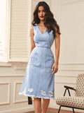 Distressed Raw Hem V-Neck Sleeveless Denim Dress - Hovatok