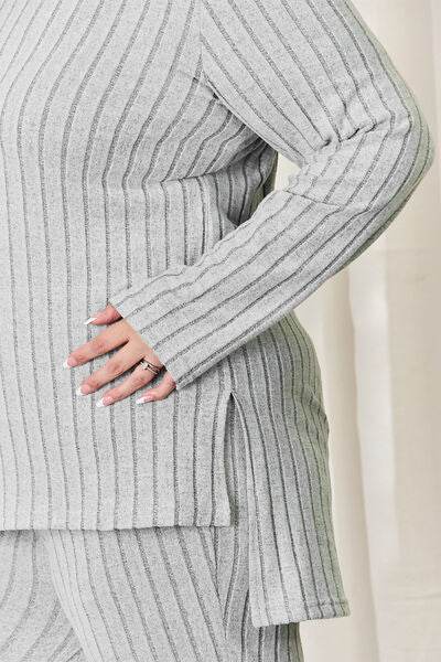 Basic Bae Full Size Ribbed High-Low Top and Wide Leg Pants Set - Hovatok