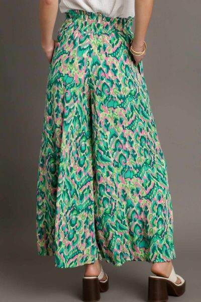Umgee Full Size Mixed Print High Waist Wide Leg Pants Plus Size - Hovatok
