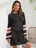 Openwork Contrast Long Sleeve Cover-Up - Hovatok