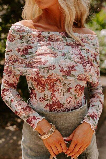 Floral Off-Shoulder Long Sleeve Bodysuit - Hovatok