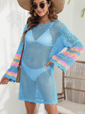 Openwork Contrast Long Sleeve Cover-Up - Hovatok