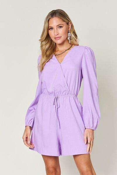 Double Take Full Size Drawstring Long Sleeve Romper - Hovatok