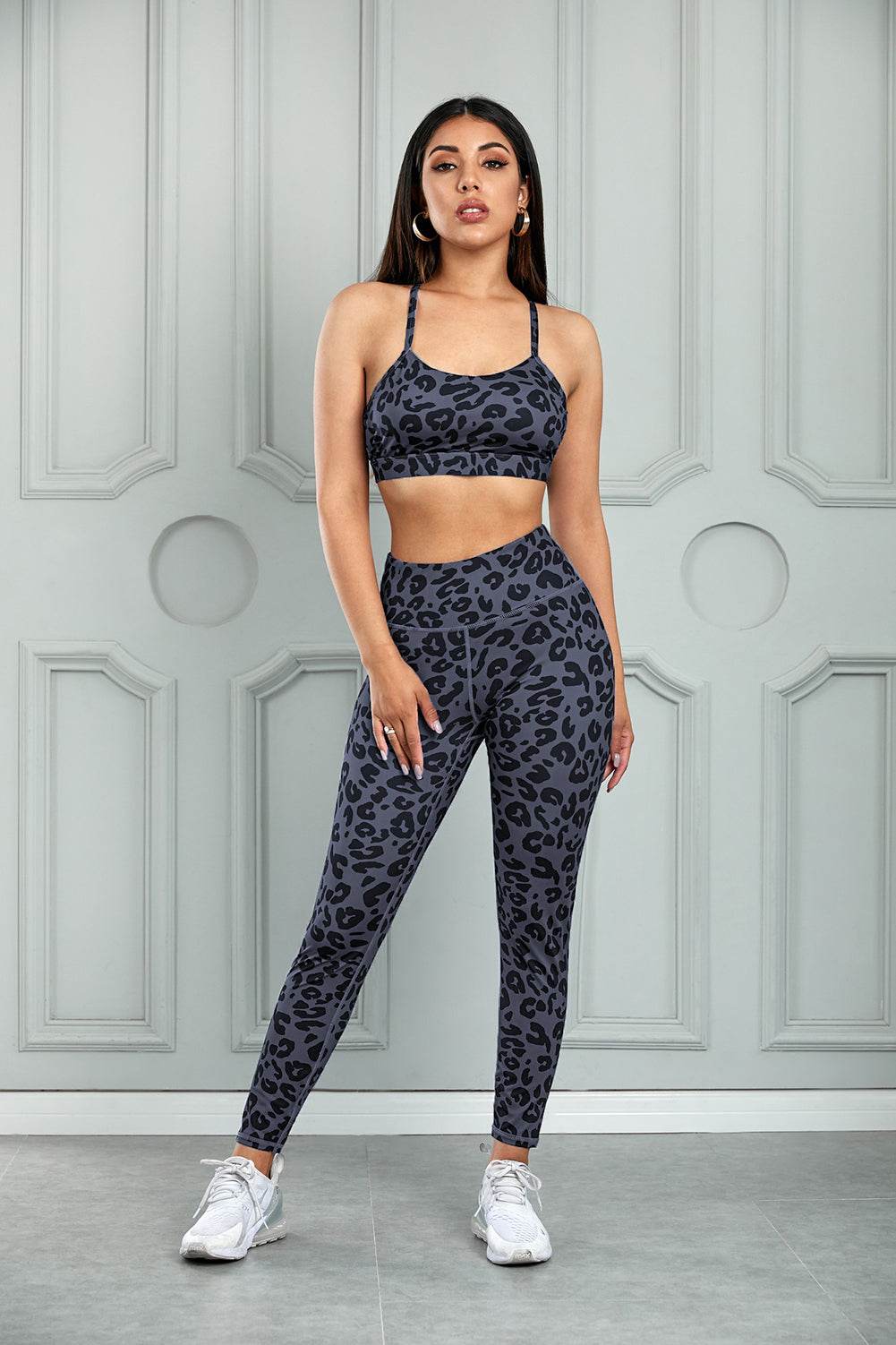Leopard Cutout Sports Bra and Leggings Set - Hovatok