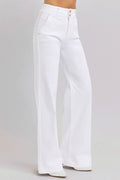RISEN Full Size Tummy Control Double Button Wide Leg Jeans - Hovatok