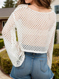 Openwork Round Neck Long Sleeve Cover Up - Hovatok