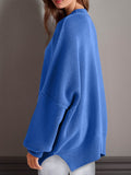 Double Take Side Slit Round Neck Long Sleeve Sweater - Hovatok