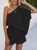 Single Shoulder Batwing Sleeve Romper - Hovatok
