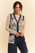 Davi & Dani Lace Patch Open Front Denim Vest - Hovatok