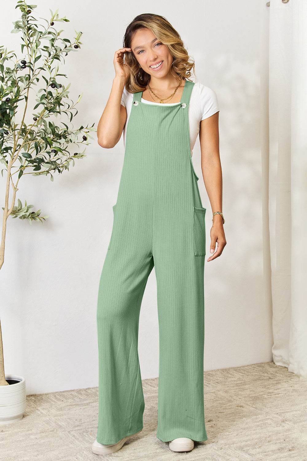 Double Take Full Size Wide Strap Overall with Pockets - Hovatok