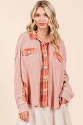 Mittoshop Mineral Washed Plaid Button Down Shacket - Hovatok