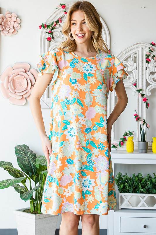 Heimish Full Size Ruffled Short Sleeve Floral Mini Dress Plus Size - Hovatok