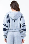 American Bazi Letter Graphic Long Sleeve Drawstring Cropped Hoodie - Hovatok